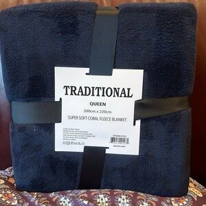 Super Soft Coral Fleece Queen Blanket Rich Blue
